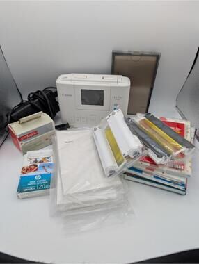 Canon Selphy CP1200 Compact Photo Printer Bundle Paper Ink WiFi White Extras Lot
